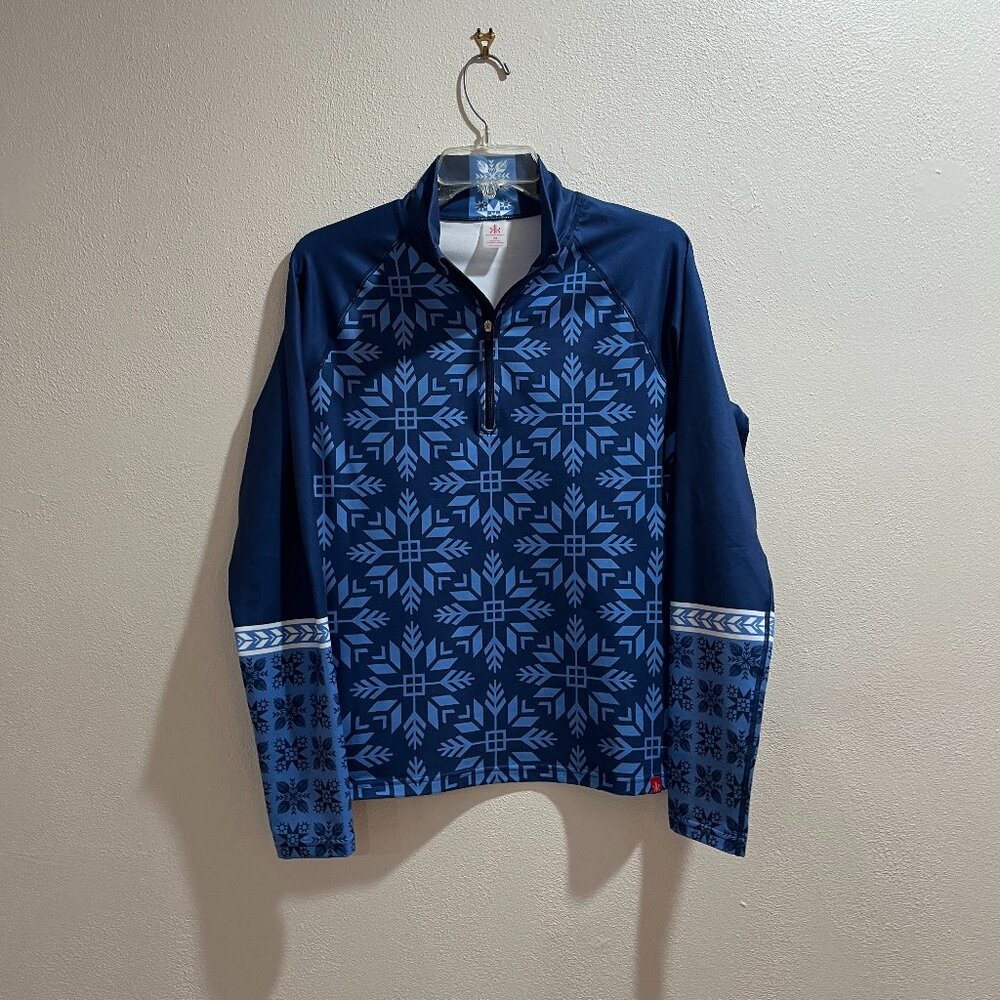 KRIMSON KLOVER Women's Blue Nordic Snowflake Long-Sleeved 1/4-Zip Top - Size M